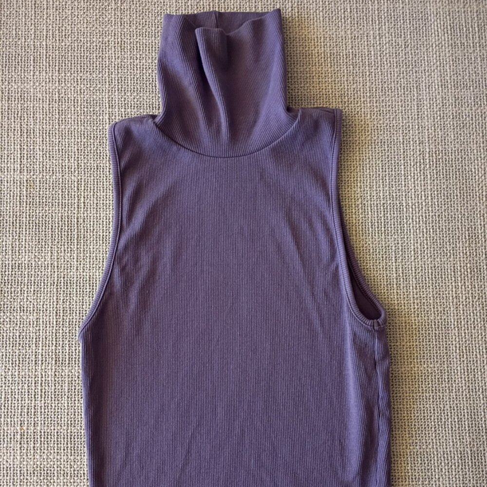 Zara Purple Turtleneck sleeveless Top ribbed cotton Size M